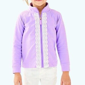 Girls Lilly Pulitzer LITTLE LEONA ZIP UP Sweatshirt Lilac Verbena embroidered XL